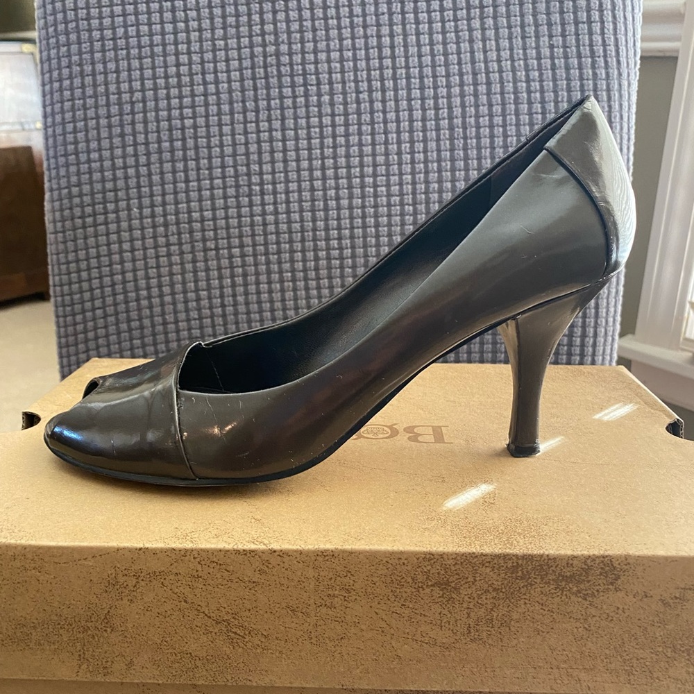 Bronze patten leather heels